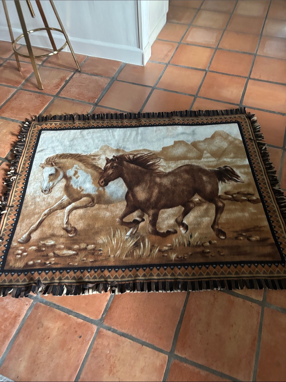 Rust Brown Horses Wall Tapestry Rug - Home Wall Decor or fleece . 
59” x 45”